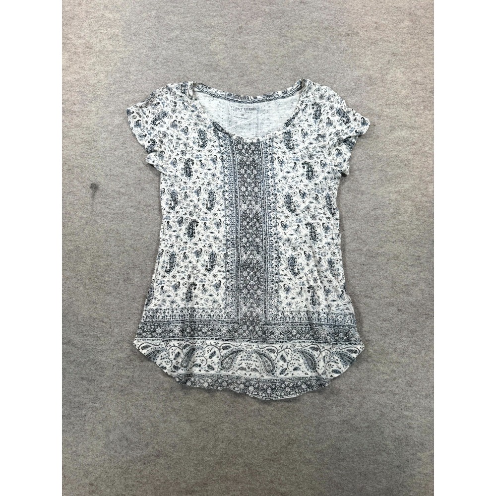 Lucky Brand Blouse Top Womens Medium White Black Paisley Floral Print Pullover